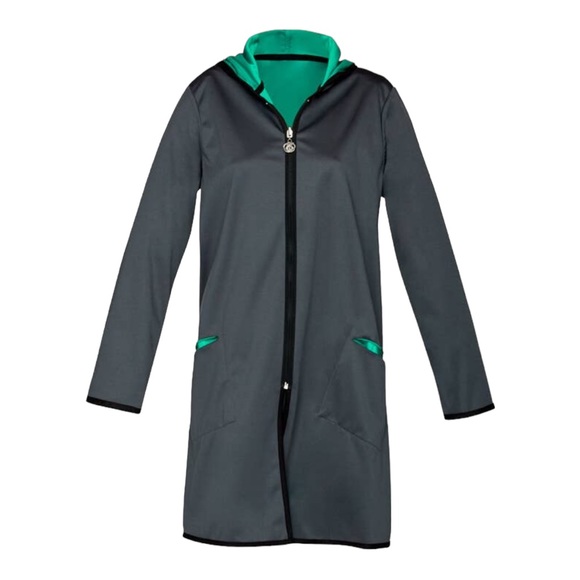 WOMENS RAIN COAT HOODED REVERSIBLE BLACK AND GREEN WINDING RIVER FINAL PRICE - Picture 2 of 2